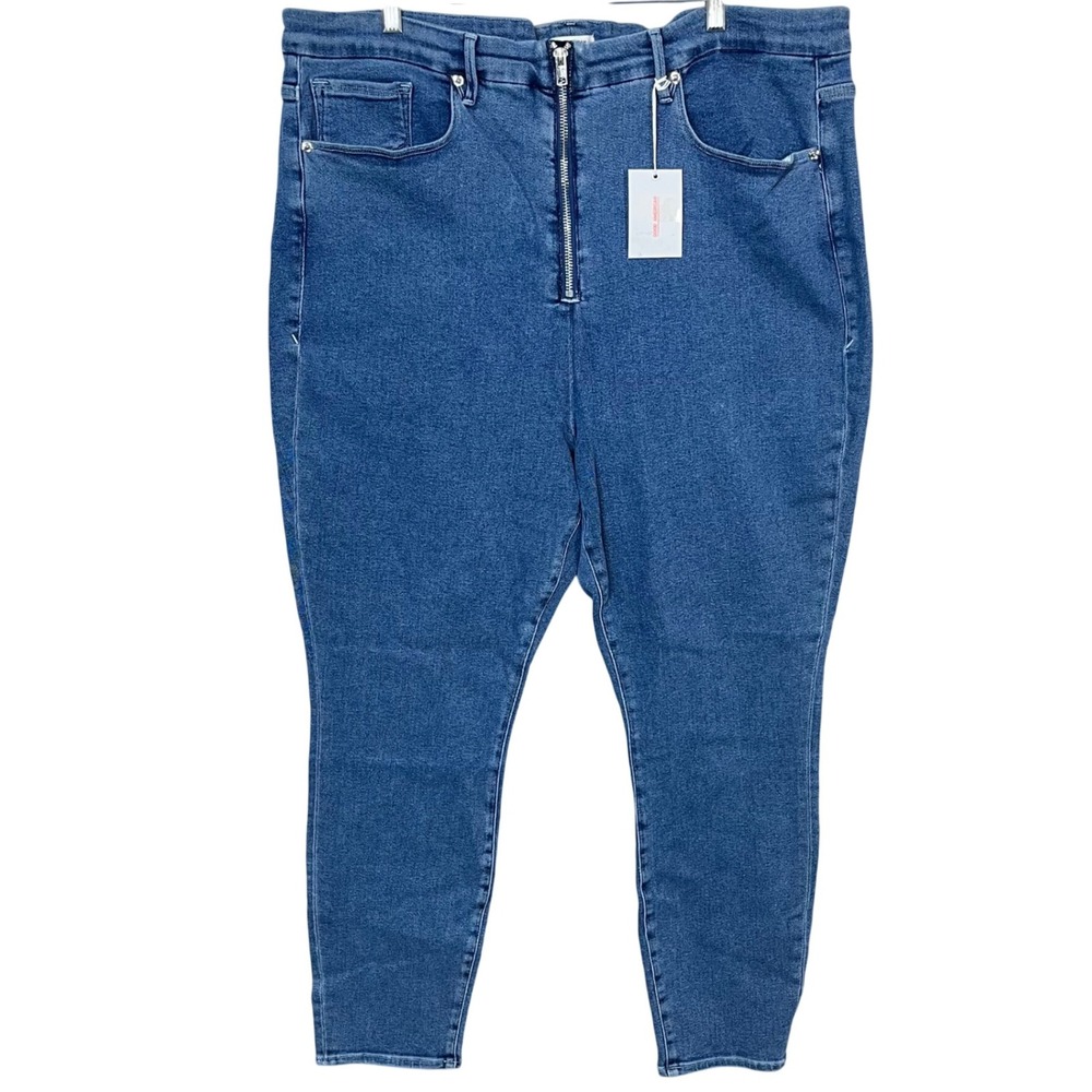 Good American Good Waist Exposed Zipper Skinny Jeans Blue420 Women's Size 24W